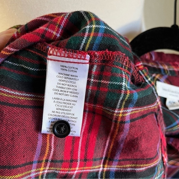 Beach Lunch Lounge Red Plaid Button Up Long Sleeve Peplum Flannel Shirt Size M - Picture 6 of 7